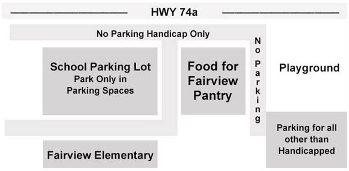 Map showing parking locations for Food For Fairview.