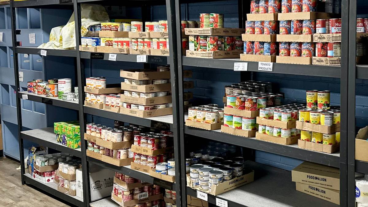 Pantry donations ready for distribution.